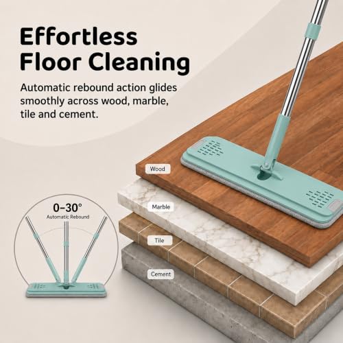 Image of UPC 360 Rotating Microfiber Floor Mop, Flat Mop Wet & Dry for Home Cleaning, Hands-Free Squeeze & Wash Mop, Self-Wringing Floor Cleaning Mop for Kitchen, Bathroom & Tiles