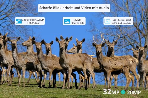 Meidase P100 Wildkamera WLAN mit App 32MP H.264 1296P, 27M Infrarot Nachtsicht Bewegungsmelder...