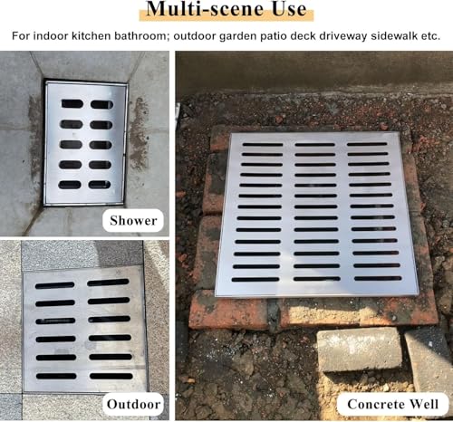 Drain de sol de sous-sol avec couvercle de grille robuste en acier inoxydable 50x50 - 6