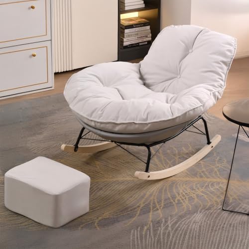 SHARPDO Fauteuil à Bascule Rocking Chair Cocon, Balancement Doux Silencieux & Base Large, Nid Douillet pour Soirées Calmes, Chaise à Bascule pour Chambre,...