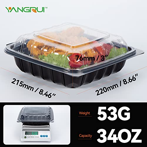 Yangrui To Go Containers, Anti-Fog & Leak Proof Shrink Wrap 25 Pack 34 Oz 8 Inch Meal Prep Container Bpa Free Pure Pp Flexible Meterial Microwave Freezer Safe Hinged Clamshell Take Out Containers #TOP4