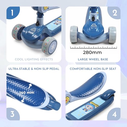 Image of 3-in-1 Convertible & Foldable Kids Kick Scooter for 3-14 Years Old Kids with 4 Level Height Adjustable Handle | LED PU Flashing Wheels | Light & Music Deck with Brake | Weight Capacity 100 kg