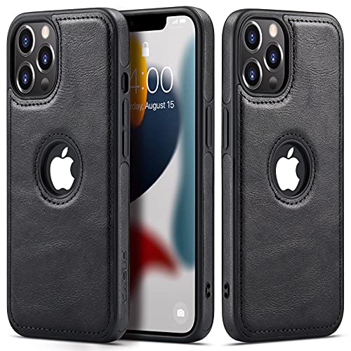Casus Logo View Compatible with iPhone 13 Pro Max Case Slim Premium Vegan Leather Classic Luxury Elegant Thin Cover (2021) 6.7" (Black)