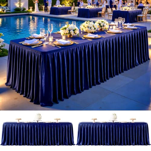 2 Pack 8ft Navy Blue Table Cloths for Rectangle Tables Satin Table Covers