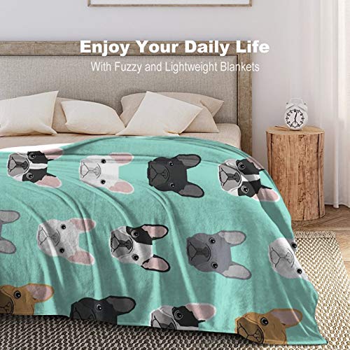 Flannel Fleece Throw Blanket French Bulldog Sweet Dog Puppy Puppies Dog Pattern Breathable Air-Conditioned Quilts For Indoor Outdoor Wrinkle Resistant Bed Blanket For Women Men, 70 X 80 In #TOP3