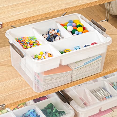 Image of Stebopum 17 QT Plastic Storage Box with Removable Tray Art Supply Craft Organizers and Storage Stackable Storage Container for Organizing Bead, Tool, Sewing, Book, Crayon, Playdoh(Clear)