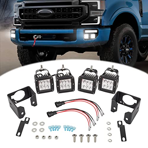 Dasen 3 Inch LED Fog Lights Pods＆ Front Bumper Mount Brackets Kit Compatible with 2017 2018 2019 Ford F250 F350 F450 F550 Super Duty w/Plug and Play Wire