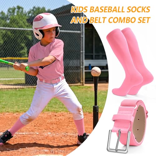 Image of XZQTIVE Baseball Softball Socks and Baseball Softball Belt Combo Set Knee-High Soccer Socks for Kids Youth Adult