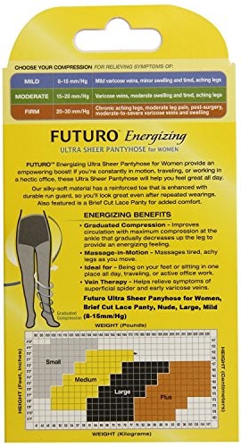 Futuro Energizing Ultra Sheer Pantyhose for Women, Helps Relieve Symptoms of Mild Spider Veins, Mild Compression, Brief Cut, Large, Nude2