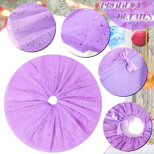 Skylety 36 Inch Christmas Tree Skirt Ruffle Tulle Sequin Round Glitter Double Layers Xmas Tree Skirt for Christmas Holiday New Year Wedding Anniversary Birthday Party Indoor Decoration (Purple) by Skylety - Image 3