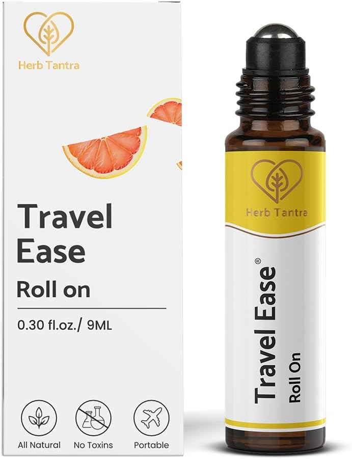 Travel Ease Roll On | Non Drowsy Formula | Combat Nausea, Motion Sickness,Morning Sickness,Vertigo, Dizziness | Spearmint, Ginger & Grapefruit Essential Oil
