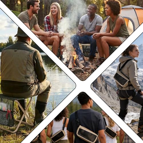 Image of Foldable Backpack Stool for Camping,Portable Pocket Folding Stool with Storage Pouch,Folding Camping Stool for Hands-Free Carry & Supports 265Lbs,Small Chair for Fishing,Travel,Hiking，Beige