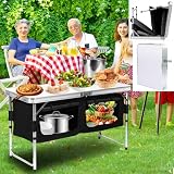 Ansobea Armario plegable para camping, cocina de aluminio, con espacio de almacenamiento/bolsa de transporte, al aire libre, pícnic, camping, plegable, altura ajustable