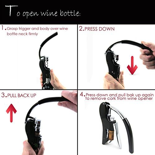 Best Utensils Professional Zinc Alloy Power Wine Opener Octopus Premium Vertical Lever Corkscrew with Built-in Foil Cutter Waiter Bottle Openers Kit (Black)