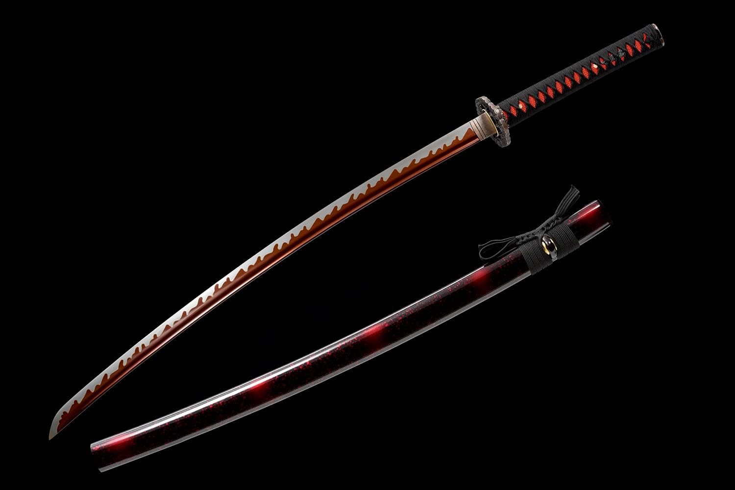 traditional heat/clay tempered hand forged katana sword | real 1060/1095 t10 high carbon steel sharp full tang katanas | practical authentic japanese samurai swords fans red