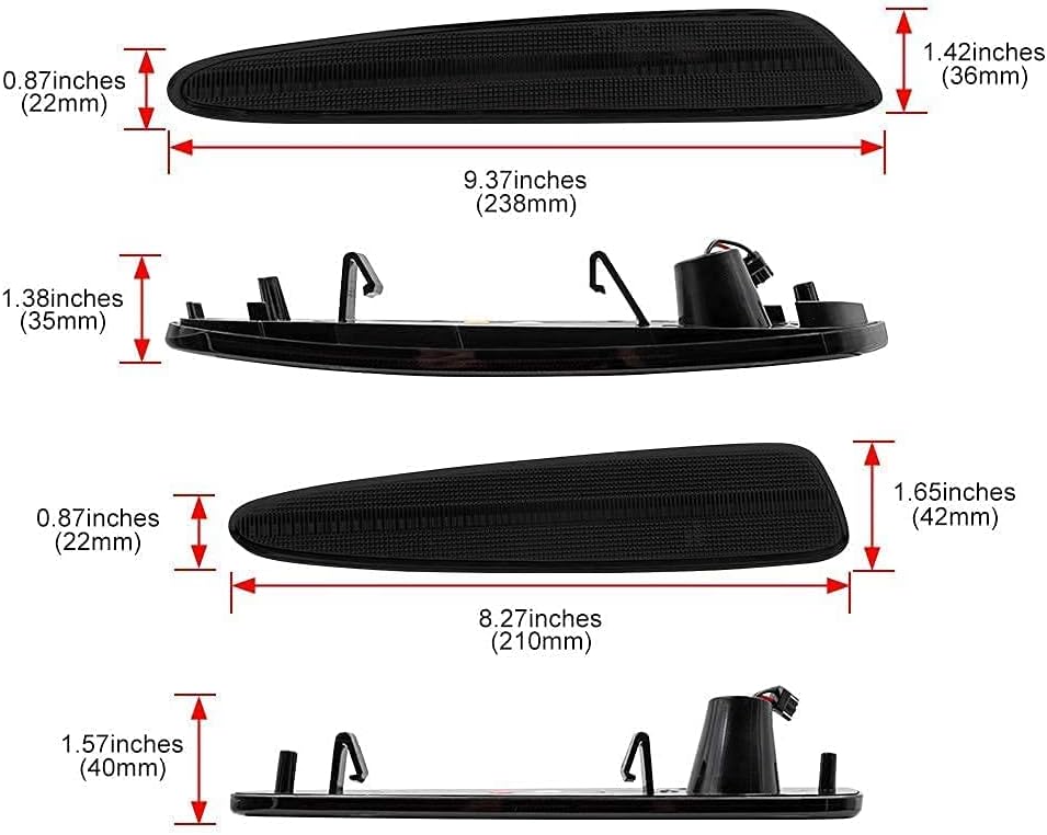 NSLUMO LED Side Marker Lights for Chevy Corvette C6 Z06 ZR1 2005-2013 Smoked Lens Amber Front & Rear Red C6 Marker Lights Replace OEM Sidemarker Lamps