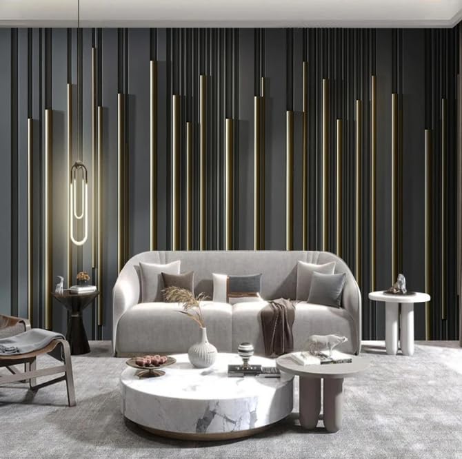 Fresque murale 3D design noir pour habiller le mur de votre salon