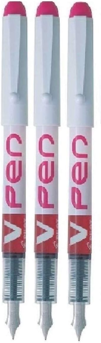 Pilot Pink V Pen Fountain Pen Disposable Medium Line Liquid Ink SVPN-4W (Pack Of 3)