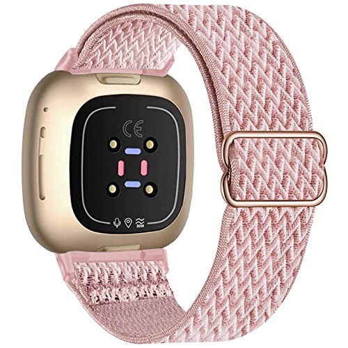 Fengyiyuda Elastic Strap Compatible with Fitbit Versa 3/ Fitbit Sense Strap,Adjustable Nylon Sports Straps for Women Men,Breathable Replacement Wristband,Rose Pink