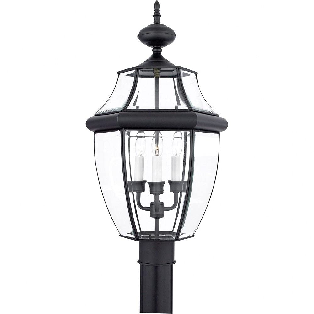 QuoizelNY9043K Newbury Outdoor Post Lantern Pier Mount Lighting, 3-Light, 180 Watts, Mystic Black (23"H x 13"W)