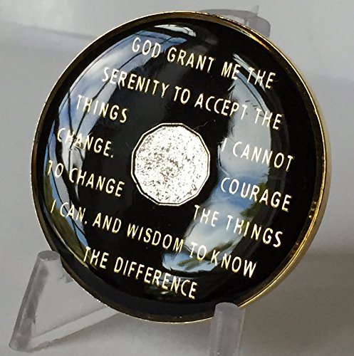 Bright Star Press 25 Year Classic Black Aa Alcoholics Anonymous Medallion Chip Tri Plate Gold & Nickel Plated Serenity Prayer #TOP5