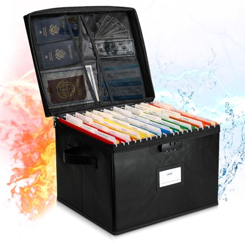 File Box Fireproof Document Box with Lock, Document Safe File Storage Organizer Boxes for Next of Kin Estate Planing Organizer End of Life Planner (Box With Accessories, Black)