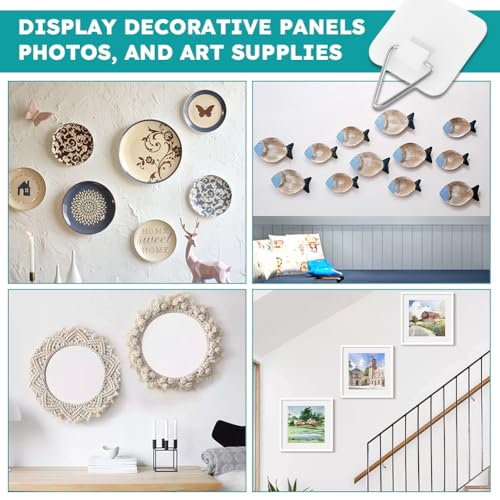 Image of 20 Pack Invisible Vertical Plate Holders, Plastic Picture Hanger Sticky Hanger, Adhesive Picture Hanger with Nail Picture Hanging Hooks for Decorative Picture Photo Plate Wall Art