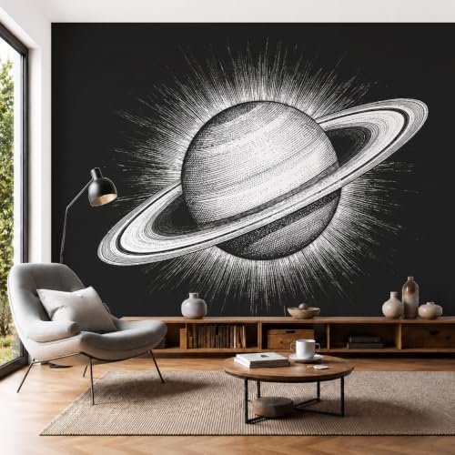 Papier Peint Panoramique Saturne Spatiale Noir pour Moderniser un Mur Terne - 6