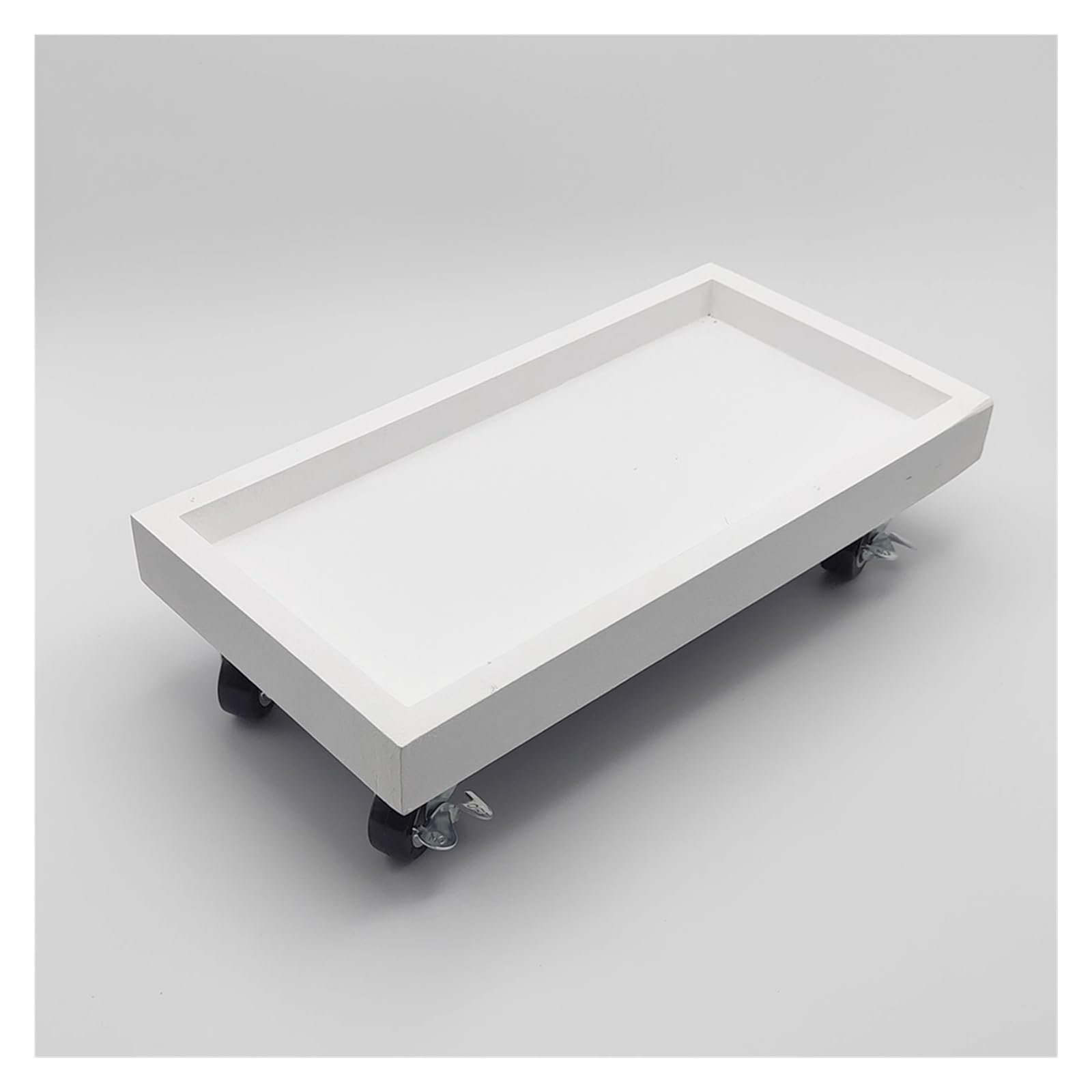 Chariot à roulettes pour pots de fleurs rectangulaire blanc 42x17cm