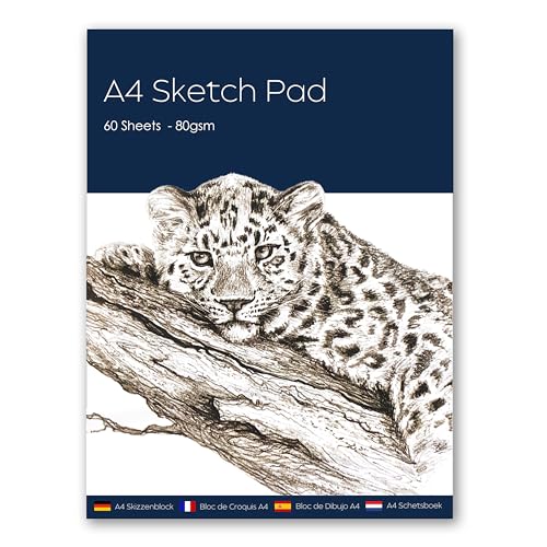 A4 Sketch Pad for Artists Drawing Paper Art Sketch Book - Perfect for Painting Drawing and Sketching 80 GSM White Paper 60 Sheets