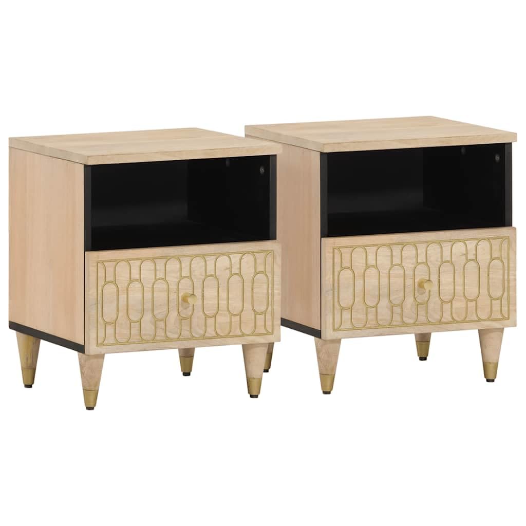 Lot de 2 tables de chevet en bois massif de mangue, 40 x 33 x 46 cm