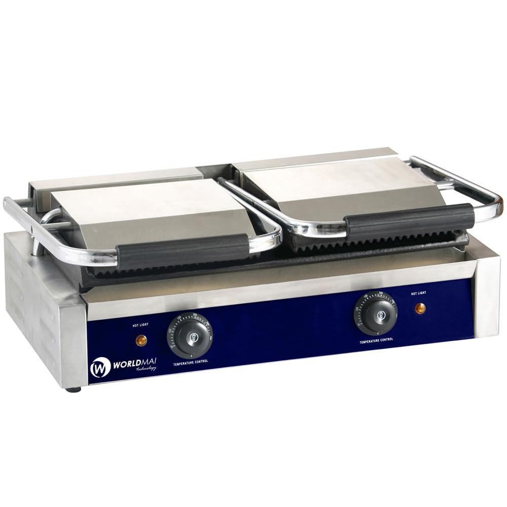MBH – profesjonalny grill elektryczny WORLDMAI Mix (gładki/żebrowany) podwójny 58 x 41 cm do gastronomii. Panini Press grill kontaktowy do baru i restauracji.