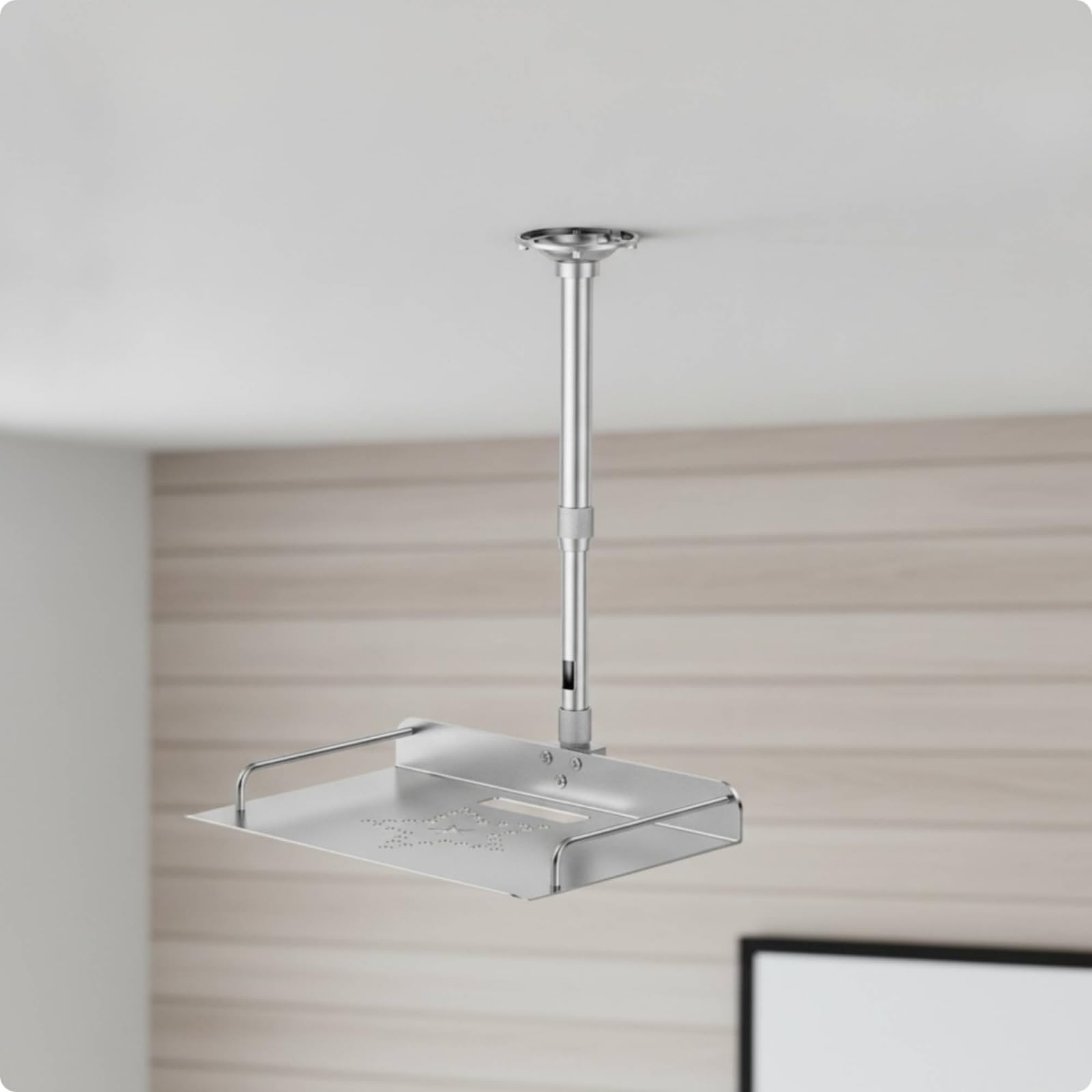 Soporte de Proyector Montaje de Techo Bandeja Ajustable Poste Telescópico Construcción de Aleación de Aluminio Estabilidad con Placa Redonda, 30-60cm