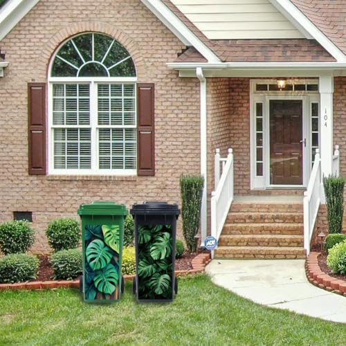 Image of Peacoblue Wheelie Bin Stickers 2 Sheets Monstera Leaves Sticky Dustbin Stickers Decals, 15 inch x 32 inch Waterproof Large Wraps for Trash Cans Bins Fridges Door Wall Garden Outdoor Indoor Patio Decor