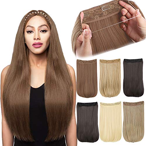 MORICA Synthetic Halo Hair Extension Black Brown Straight Clip in Halo Hair Hairpiece 20 inches Invisible Fash Wire for Women Heat Resistant Fiber One Piece Transparent Fish Line Air with Tail Hair …