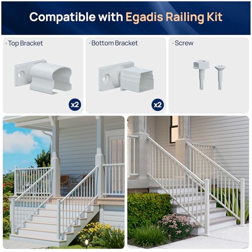 Image of Egadis 4 Pack Aluminum Deck Railing Bracket Connector, Adjustable Railing Bracket, White Outdoor Textured AAMA2604 Powder-Coat Finish Rail Modular System for Decks, Porches & Balconies
