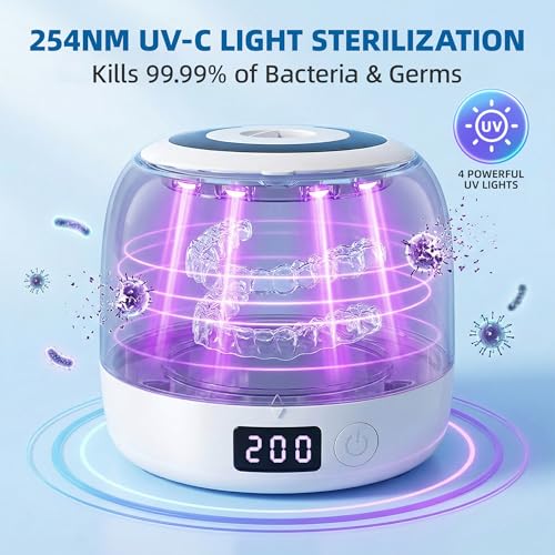 Image of Dental Ultrasonic Retainer Cleaner Machine - 45kHz Separable Dental Cleaning Pod with Digital Timer & 200ML Tank - Professional Device for Dentures, Aligners, Mouth Guards, Braces, Jewelry