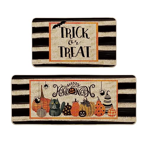 Artoid Mode Trick Or Treat Happy Halloween Decorative Kitchen Mats Set Of 2, Spooky Boo Holiday Party Low-Profile Floor Mat For Home Kitchen - 17X29 And 17X47 Inch #TOP12