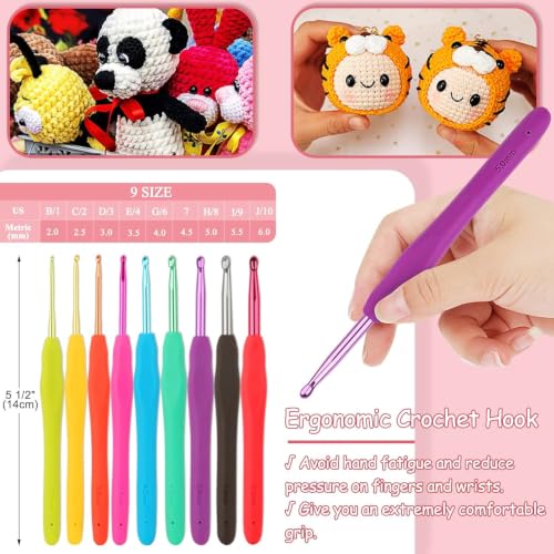 Image of Gemsy Knitting Crochet Hook Needle Set | Hard-Anodized Aluminum Hook for Embroidery | Ultimate Sewing, Craft, Sweater, Woolen Cloth, Yarn, Thread | Needles Kit for Knitting (108 Pcs Crochet)