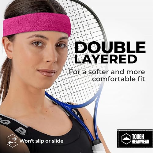 Image of Tough Headwear Terry Cloth Headband - Sweat-Wicking Running Head Band - Basketball Accessories - Headband for Washing Face