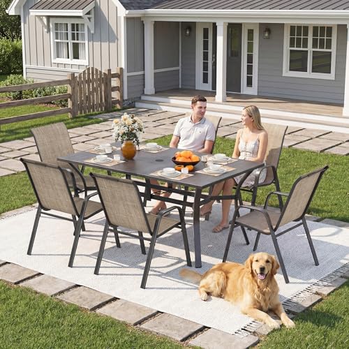 Image of Outdoor Patio Chairs Set of 6 Stackable Dining Chairs All-Weather Textilene Furniture Set for Pool Deck, Backyard, Garden