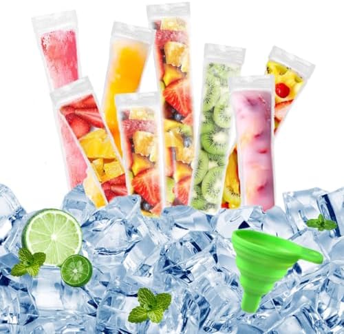 100 Sacs à Popsicles + Entonnoir - 5,5 X 28 Cm - Pour Glaces Maison, Yaourts, Bonbons Glacés