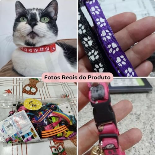 Kit 10 Coleira Para Gato Pet Com Guizo Sininho Anti Enforcamento Ajustavel