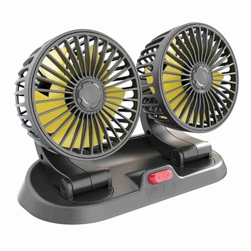 ERYUE Ventilador de Coche Eléctrico de Doble Cabezal, Circulador Aire Ajustable 360° para Vehículos, bajo Consumo Energía, Material Negro (Tipo de 12 V)