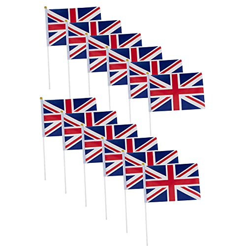 Robelli Union Jack Party Supplies - (Flags/Bunting/Accessories) (12 x Hand Flags, Multi), Multicolor