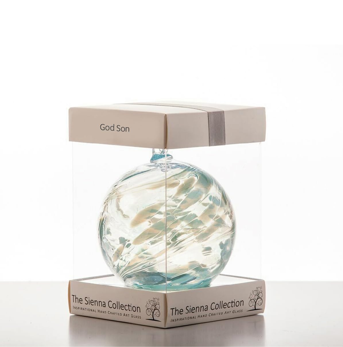 Brown God Son Godson 10Cm Hand Crafted Glass Ball Christening
