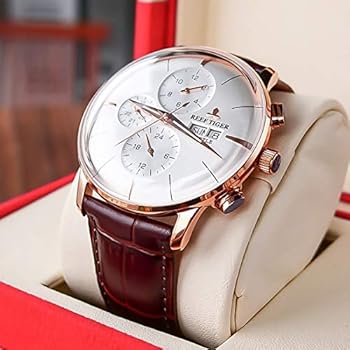 REEF TIGER Męski zegarek analogowy automatyczny różowe złoto etui