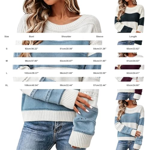 MESSIYO Fall Sweaters for Women Trendy Long Sleeve Shirts Blue - image 5