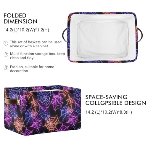Image of Aslsiy Storage Basket Colorful Spider Web Halloween Nursery Bins Black Baby Box Canvas Clothes Shelf Basket Laundry Hampers 1 Pcs