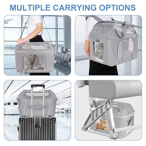Transportbox Katze, Katzen Transportboxen mit Haustiernest, Faltbare Katzentasche Transporttasche, Hundetragetasche mit Einstellbar Schultergurt für Katzen Kleiner Hund Welpe, Airline Zugelassen